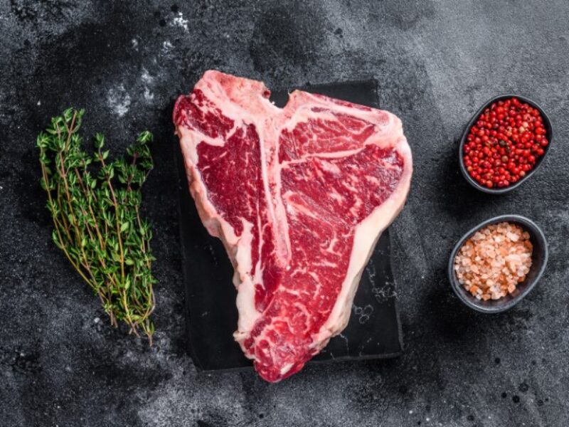 Dry-aged,Raw,T-bone,Or,Porterhouse,Beef,Meat,Steak,With,Herbs