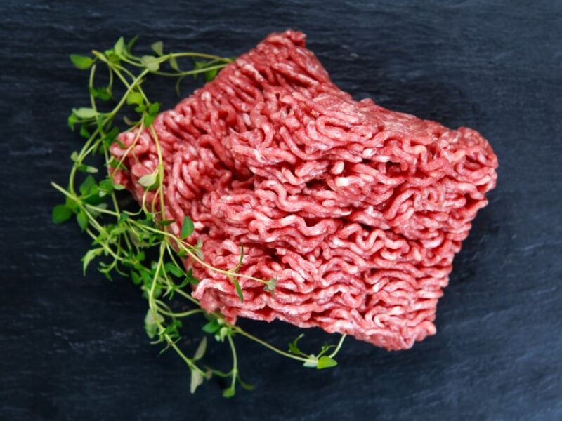 Fresh,Raw,Minced,Beef,On,Old,Blue,Stone,Background.